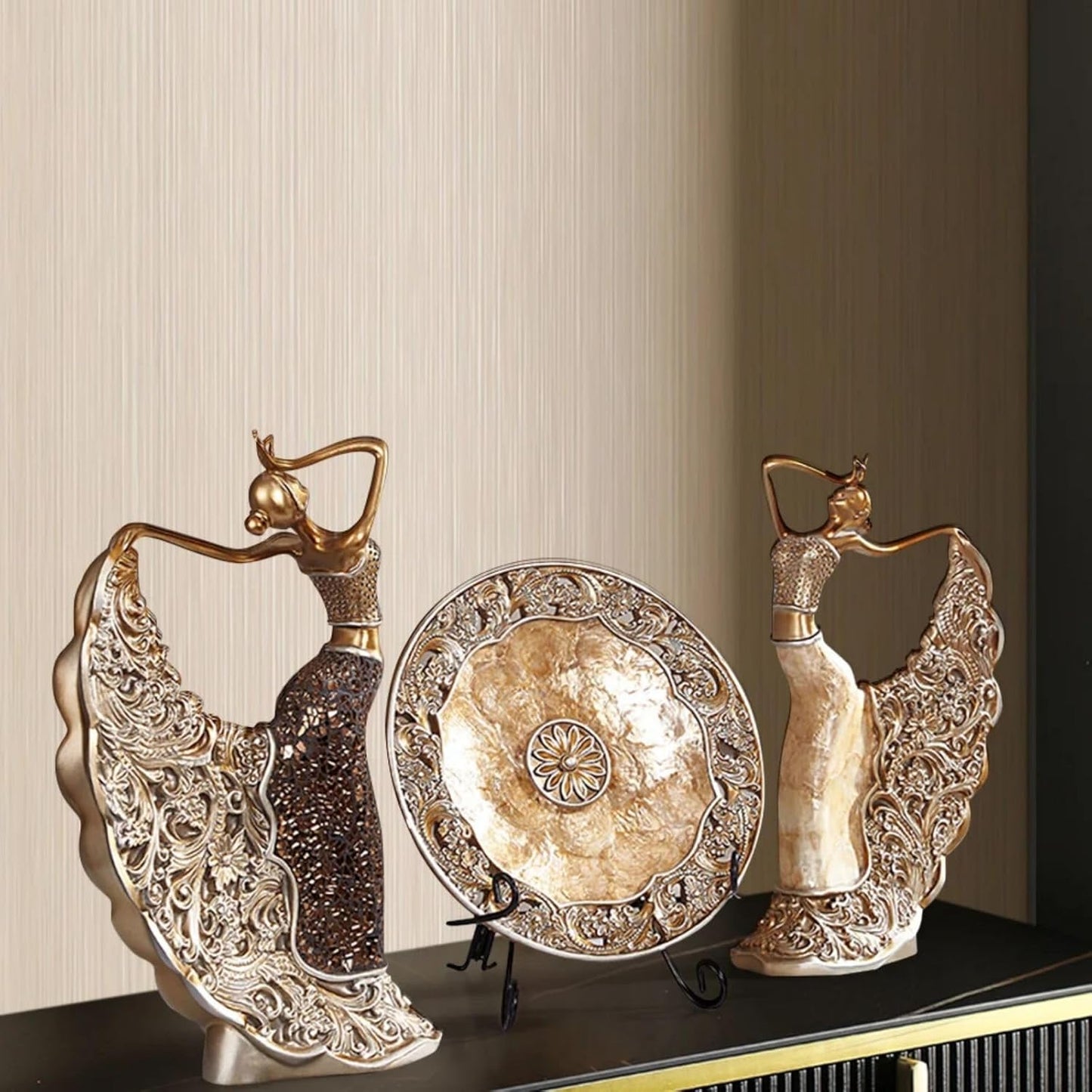Elegant Vintage Peacock Dancer Sculptures - Set of 3